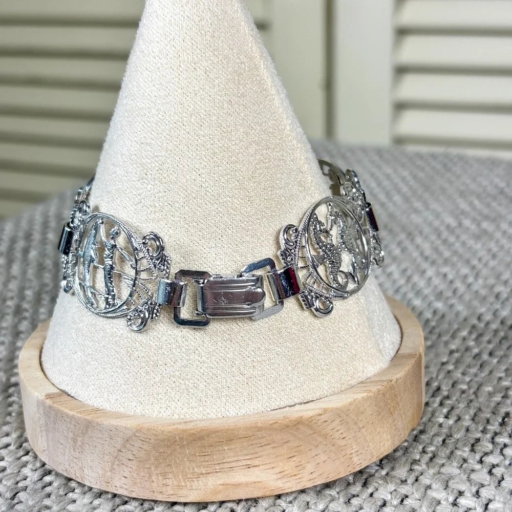 Vintage 1950s Textural Silver Tropical‎ Animal West Germany Filigree Bracelet